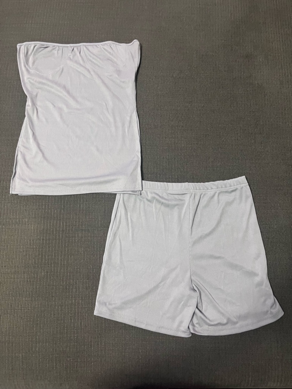 Light Gray Ribbed Tube Top and Shorts Set